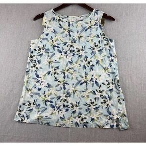 J Jill Womens Love Linen Tank Top Blue Floral Bloomcore Cruise Vacation XS